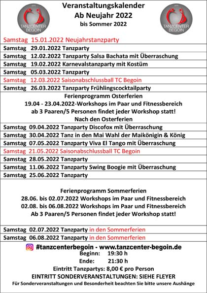 Tanzpartys 2022 ab Jan.