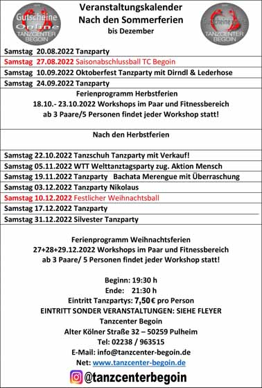 Tanzpartys 2022 ab Sommer