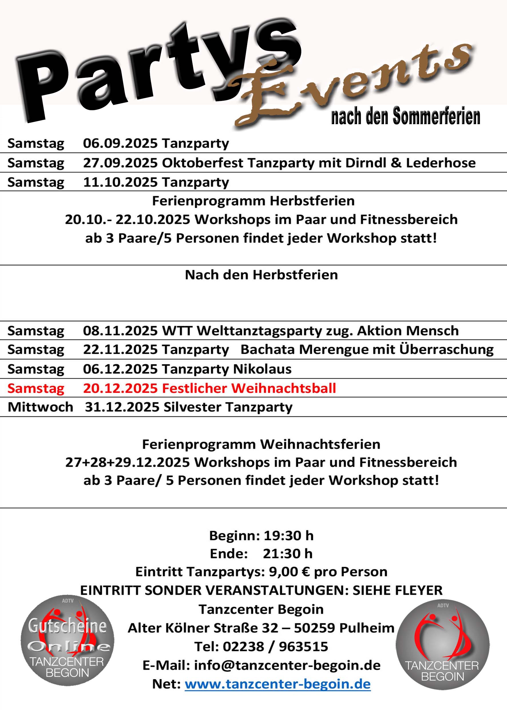 Tanzpartys 2025 ab Sommer Druck