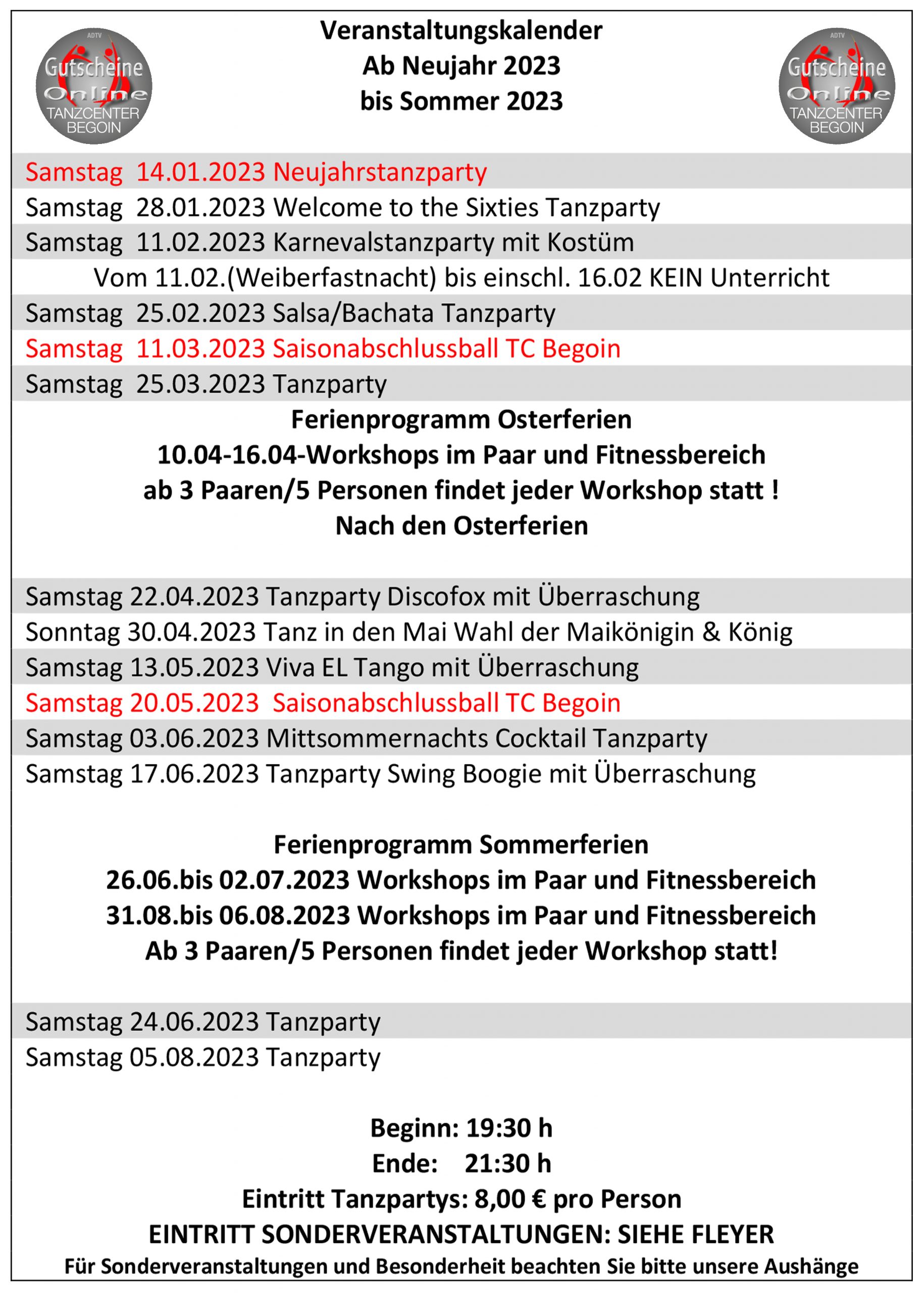 Tanzpartys ab Januar 2023 15 - 21,2